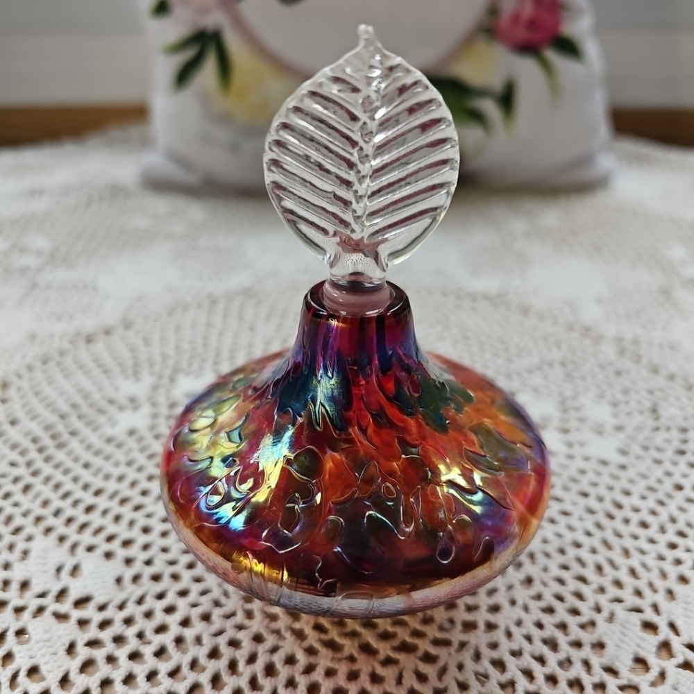 Vines Perfume Bottle Signed And Dated, Red Iridescent. Wond Is Broken